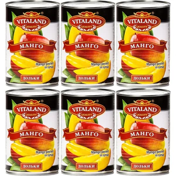 Манго Vitaland дольки в сиропе, набор: 6 штук