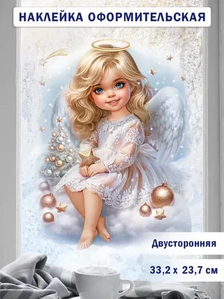 Новогодние наклейки на окна "Ангел", двусторонние