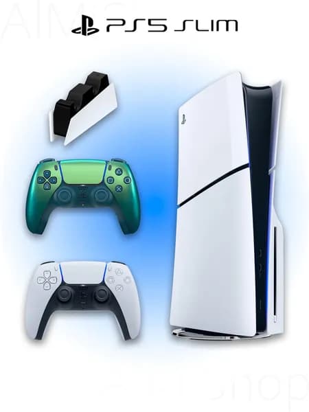 Игровая приставка Sony PlayStation 5 Slim с дисководом + 2 геймпад (зеленый, Chroma Teal) + зарядная станция