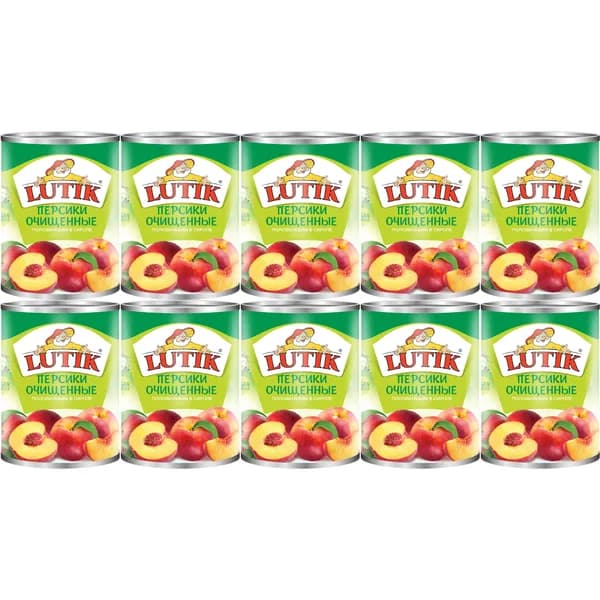 Персики Lutik половинки очищенные в сиропе 425 мл, набор: 10 штук