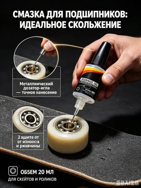 Смазка для подшипников жидкая, Масло 20 мл - Дозатор-игла, для ухода за скейтбордом роликами лонгбордом и трюковым самокатом