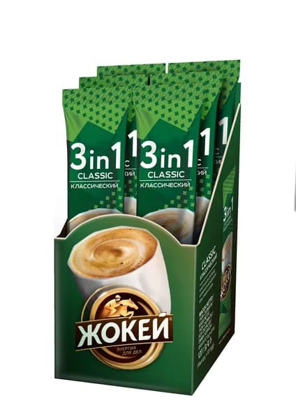 Кофе растворимый Жокей Классический, 3 в 1, с сахаром и сливками, 10 шт