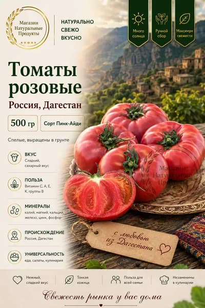 Томаты розовые Дагестан, 500 г крупные, сахарные, фермерские