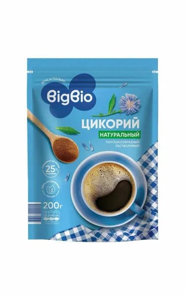 Цикорий "BIGBIO "натуральный растворимый порошкообразный 200г. 4 уп.