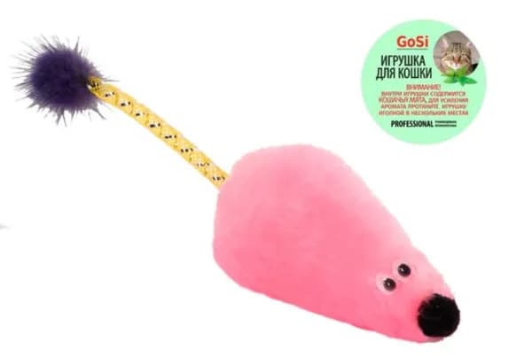 Игрушка GoSi "Мышь с мятой с хвостом трубочка с норкой" для кошек, Голубая