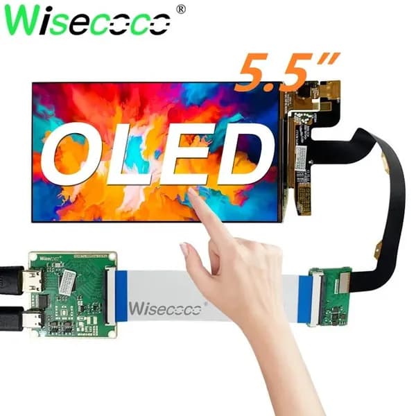 Wisecoco Пиксельный экран 5.5" AMOLED сенсорный дисплей 1920×1080 FHD 60Hz, USB‑C драйверная плата, для Raspberry Pi Windows 10 11, шоколадный