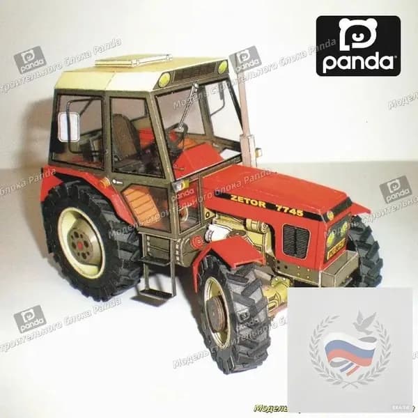 1:32, чешский Zetor 7745-7211, бумажная модель трактора, сельскохозяйственная техника, вырезка из бумаги своими руками, ручная работа
