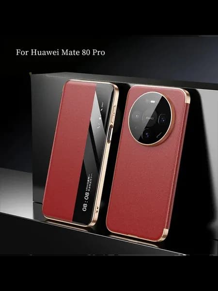 Чехол для Huawei Mate 80 Pro, кожаный, умное окно, умный отв