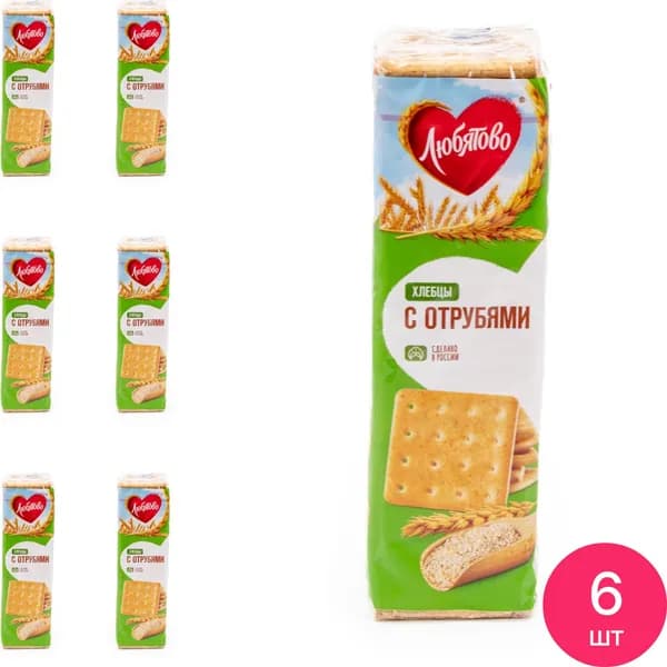 Хлебцы Любятово пшеничные, с отрубями, тонкие хрустящие, 185г / продукты питания (комплект из 6 шт)