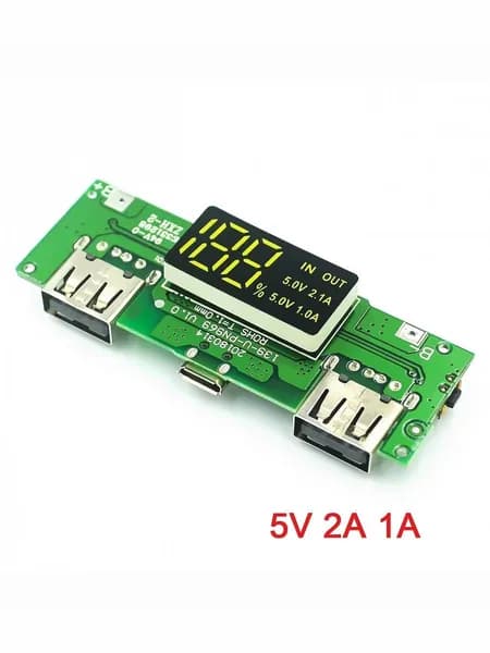 Модуль пауэрбанка 18650, LED индикатор, 2 USB 5В 1A/2A/2.4А, Micro/Type-C, с защитой