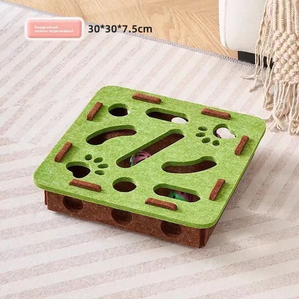 Игрушка для кошек лабиринт из фетра с шариком и колокольчиком, для самостоятельной игры, 190 г, зеленый/серый/бежевый