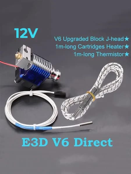Хотенд E3D V6, Термистор 104GT, Direct, Нагреватель 12В 40ват, 1.75мм