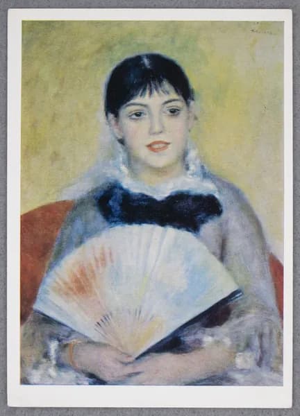 Открытка "Девушка с веером (Огюст Ренуар, 1841-1919)" Чистая. 1971 г. СССР