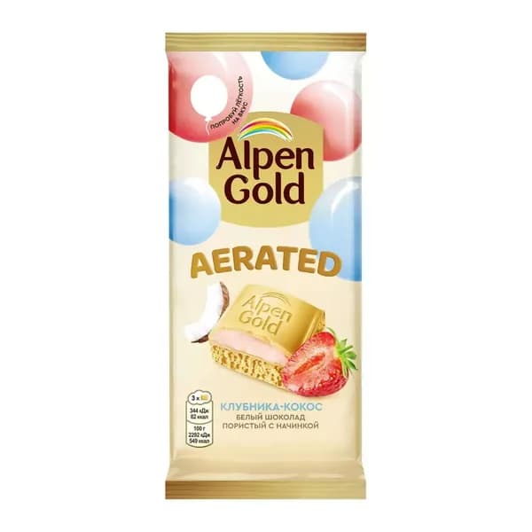 Альпен Голд Aerated Белый пористый шоколад с клубнично-кокосовой начинкой, 75 г