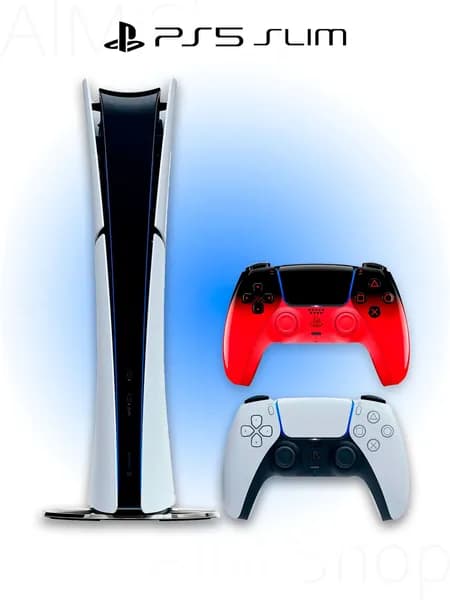 Игровая приставка Sony PlayStation 5 Slim Digital (БЕЗ ДИСКОВОДА) 825Гб + 2 геймпад (красно-черный, Techno Red)