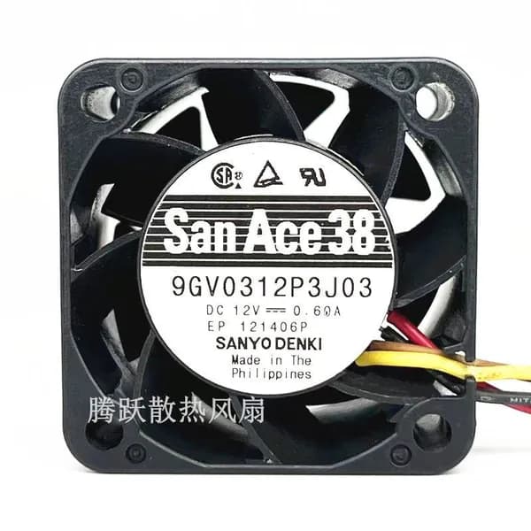 Осевой вентилятор охлаждения Sanyo Denki 9GV0312P3J03 38x38x28мм, 12В, 0.60А, двойной шариковый подшипник, PWM, для сервера, ПК, промышленного оборудования