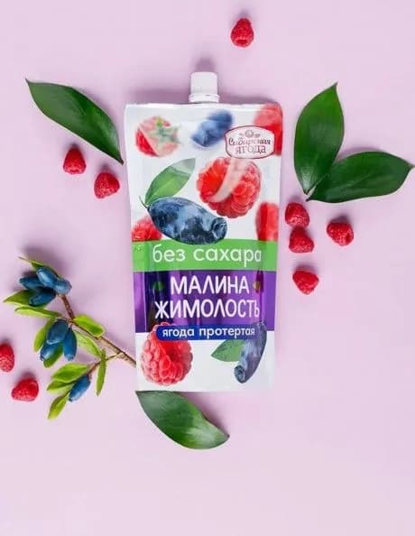 Малина-Жимолость протертая без сахара 250 гр