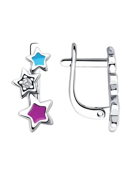 Diamant, Серьги из серебра с фианитами и эмалью, 94-120-02694-1, декоративные, 925 проба