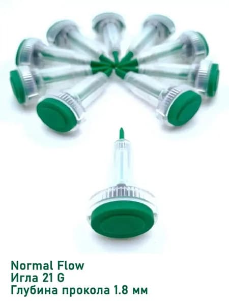 Автоматический ланцет для прокола пальца Normal Flow 21G глубина прокола1,8мм, зеленый, 10 шт