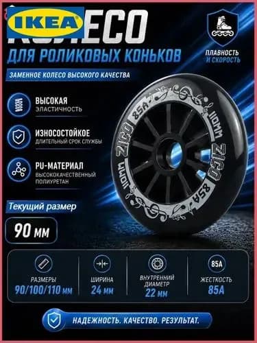 Колеса для роликовых коньков 90/100/110 мм, PU, 85A 9 -