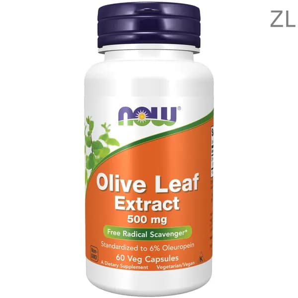 NOW Olive Leaf Extract 500mg, Листья оливы экстракт, 60 растительных капсул, Антиоксидант для иммунитета взрослым, для серд