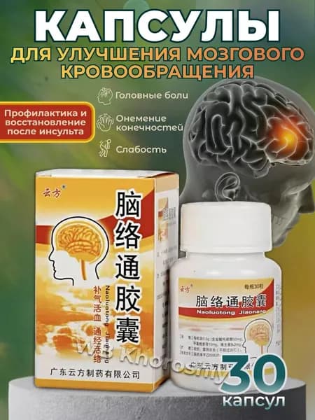 Наолотун Цзяонан 30 капсул для сосудов головного мозга, Naoluotong Jiaonang - препарат китайской медицины для здоровья мозга
