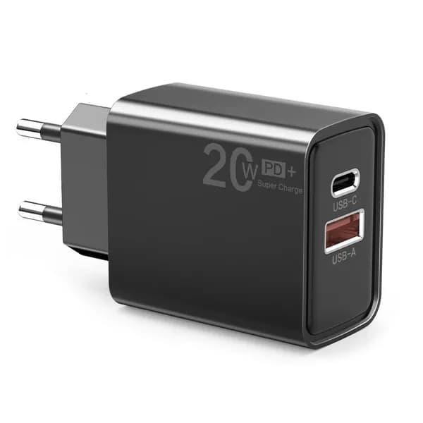 20W Быстрая зарядка USB Type C PD Совместимый портативный, Черный - EU