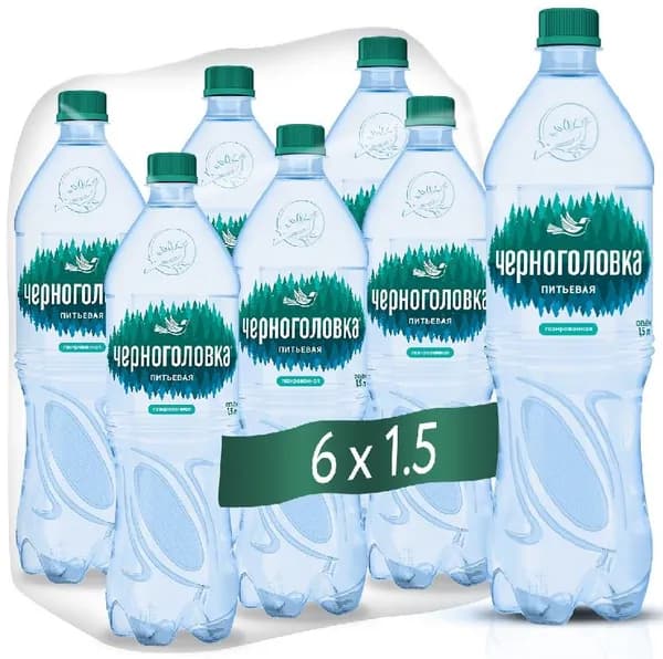 Вода Черноголовка питьевая газированная, 1.5л x 6 шт Уцененный товар