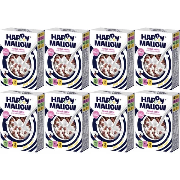 Сухой завтрак Happy Mallow с мягким маршмеллоу 240 г, набор: 8 штук