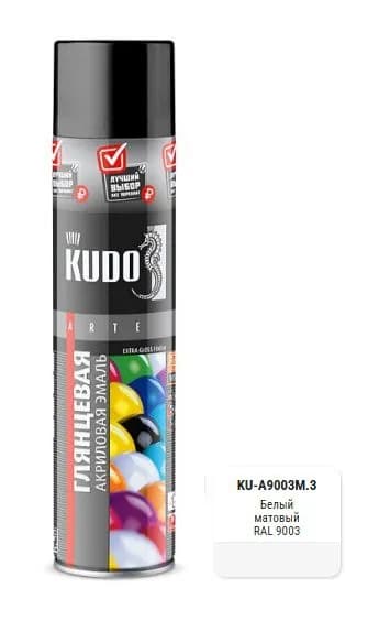 Эмаль акриловая универсальная аэрозоль KUDO RAL 9003 белая матовая 800мл KU-A9003M.3