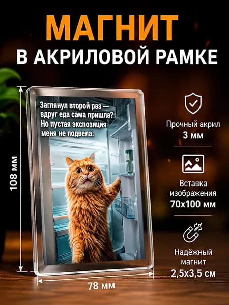 Акриловый магнит на холодильник с приколом, 7,8*10,8 см., 1 штука