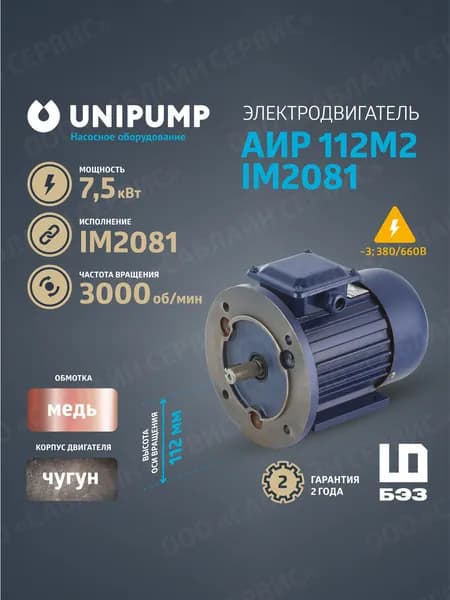 Электродвигатель АИР 112M2 IM2081 (7,5 кВт/3000 об/мин), корпус чугун