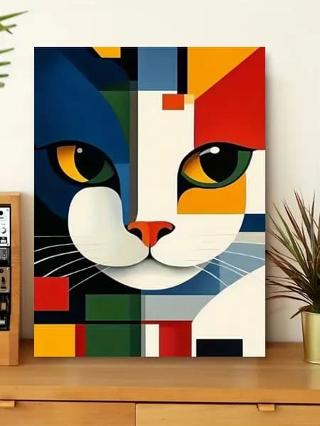 Картина "Кошачье лицо в стиле кубизма на холсте 30 х 40" 30x40 см