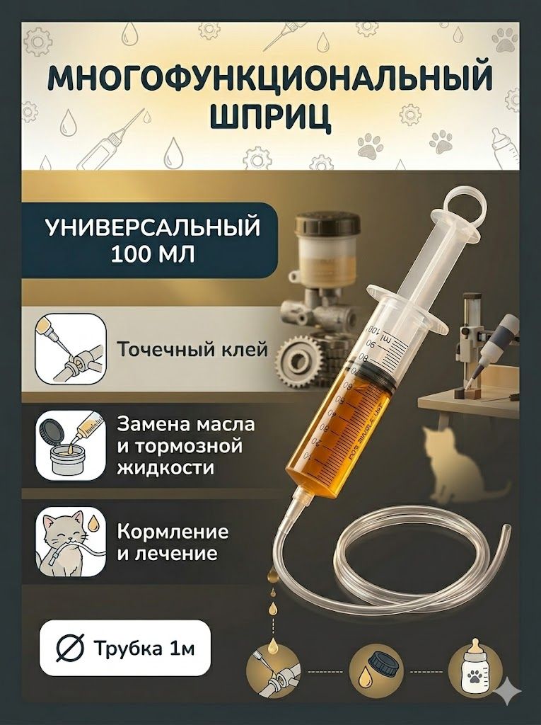 Для гаража, авто и дозирования клея, откачка и заливка масла, антифриза, тормозной жидкости, шприц Жане с широким горлом и шлангом 1м (39 дюймов), стерильная упаковка, 100мл