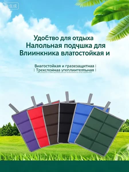 Складной туристический коврик для сидения 39х29,5 см, водоотталкивающий из оксфорда, теплоизолирующий наполнитель из поролона, компактный для похода парк пляж