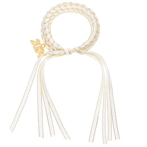 Белый плетёный браслет с бабочкой из ленты и цинкового сплава для декора