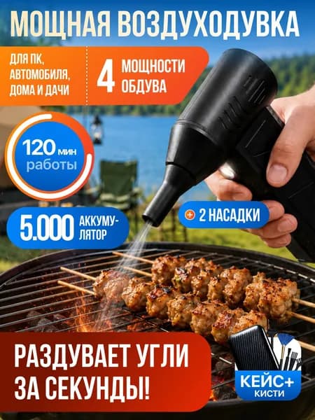Воздуходувка аккумуляторная турбовентилятор, воздуходувка-пылесос аккумуляторная мощная многофункциональная портативная с кейсом, ветродуйка с функцией пылесоса