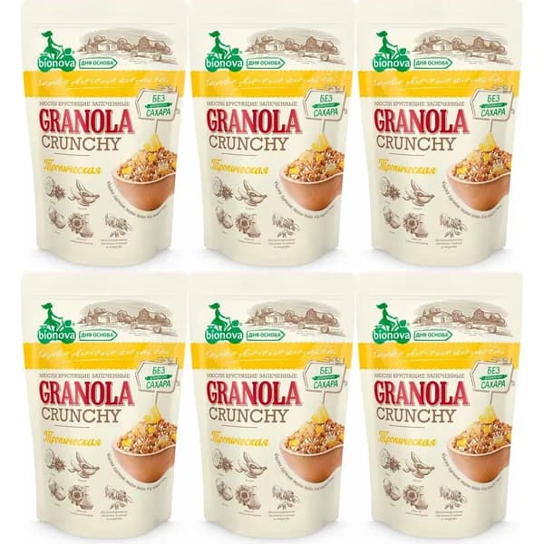 Гранола Bionova Crunchy тропическая 400 г, набор: 6 штук