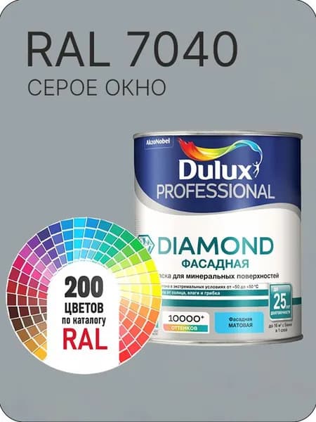 Краска для минеральных и деревянных фасадов Dulux Diamond цвет серое окно Ral 7040 0.8 л.