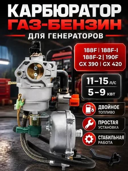 Карбюратор газ-бензин для генератора 5-9 кВт 188F-192F