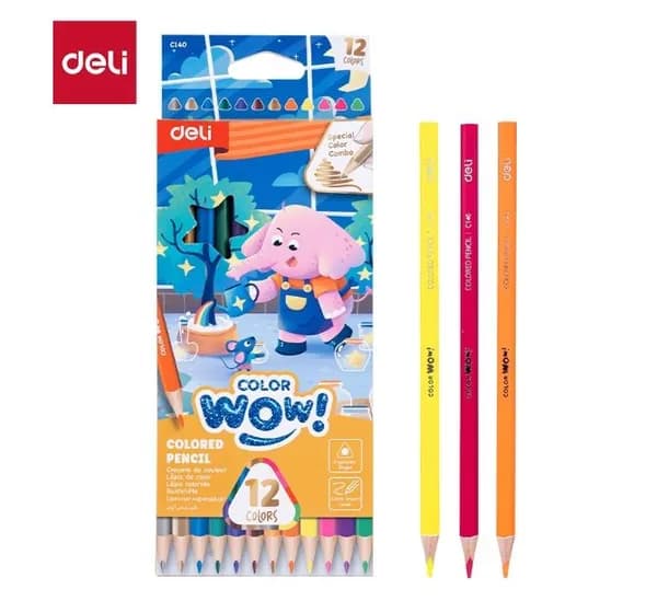 Карандаши цветные Deli Colorwow, 10 цветов + золотой и серебряный , трехгранный корпус