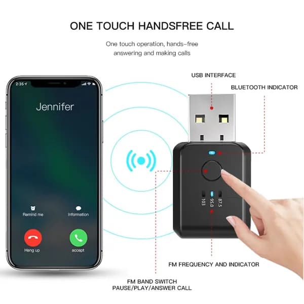 Беспроводной Bluetooth-адаптер FM для авто, версия 5.1, компактный