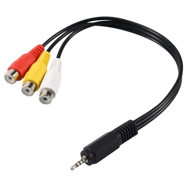 Кабель аудио-видео 2,5 мм Mini AV папа 3 RCA мама (мужской/женский) стереоразъем.