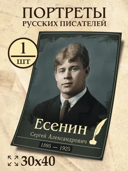 Плакат Есенин С. А."Портреты русских писателей" 30х40 см