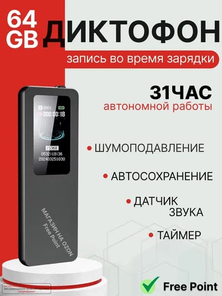 Диктофон с дисплеем V73 память 64 GB датчик звука шумоподавление до 31 часа записи