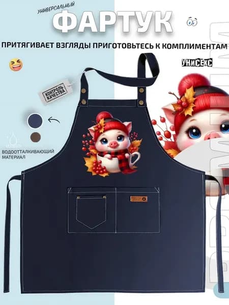 Фартук милый поросенок в чашке красной шапке