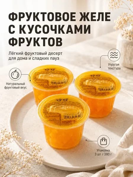 Фруктовое желе с кусочками плодов, 3 стакана 380 г