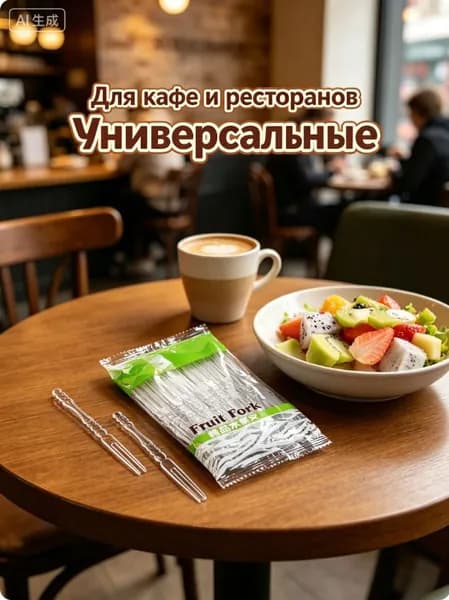 Одноразовые фруктовые вилочки, прозрачные, 100 шт/пакет