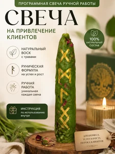 Свеча на привлечение клиентов с рунами из натурального воска