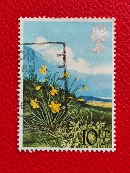 Марки Великобритании 1979. Полевые цветы Британии: "Нарцисс (Narcissus)" . Гашение - см фото